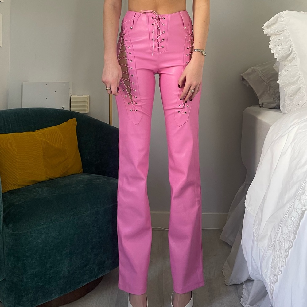 IAMGIA pink leather lace-up pants
